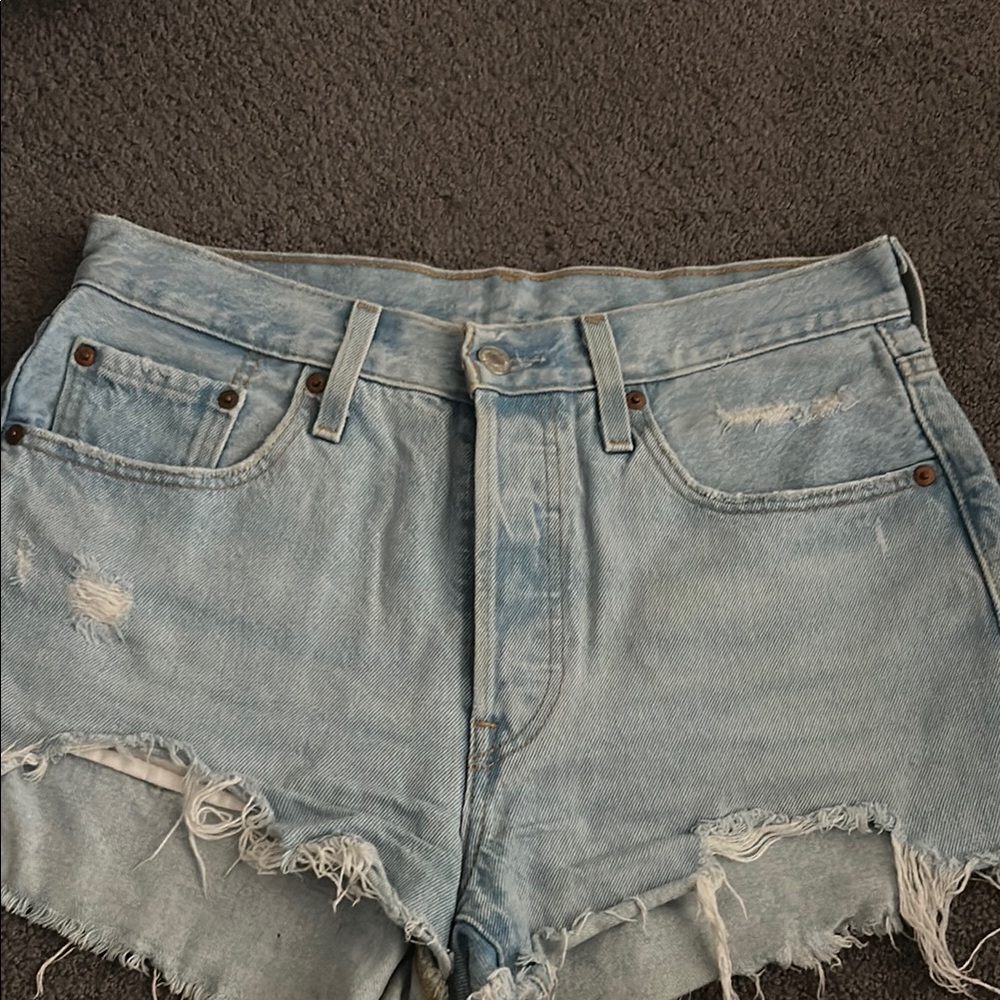 Levi's Blue High-Waisted Distressed Jean Shorts